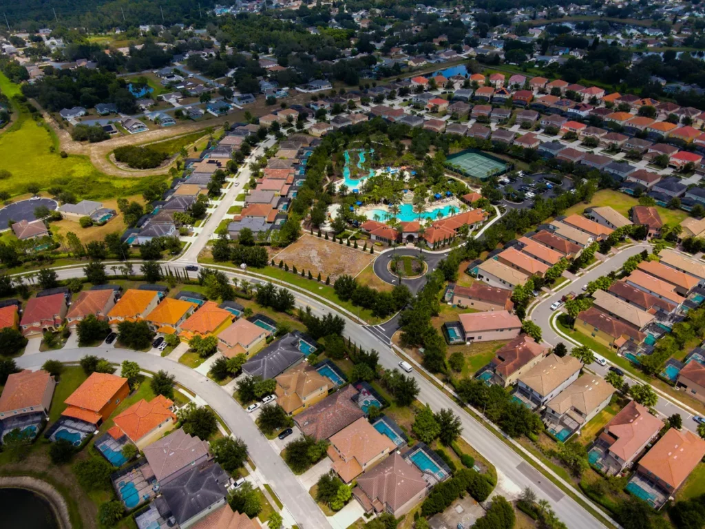 Aerial view of Solterra Resort homes and clubhouse